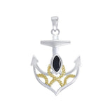 Hold on to your life's rope and anchor ~ Sterling Silver Jewelry Pendant with 14k Gold accent MPD4049 - Jewelry