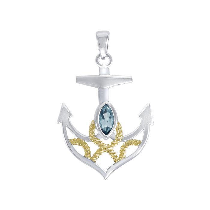 Hold on to your life's rope and anchor ~ Sterling Silver Jewelry Pendant with 14k Gold accent MPD4049 - Jewelry