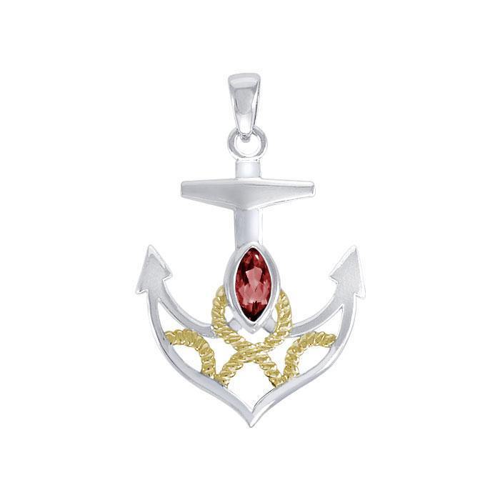 Hold on to your life's rope and anchor ~ Sterling Silver Jewelry Pendant with 14k Gold accent MPD4049 - Jewelry