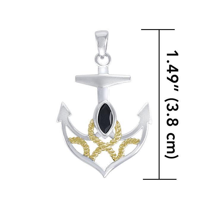Hold on to your life's rope and anchor ~ Sterling Silver Jewelry Pendant with 14k Gold accent MPD4049 - Jewelry