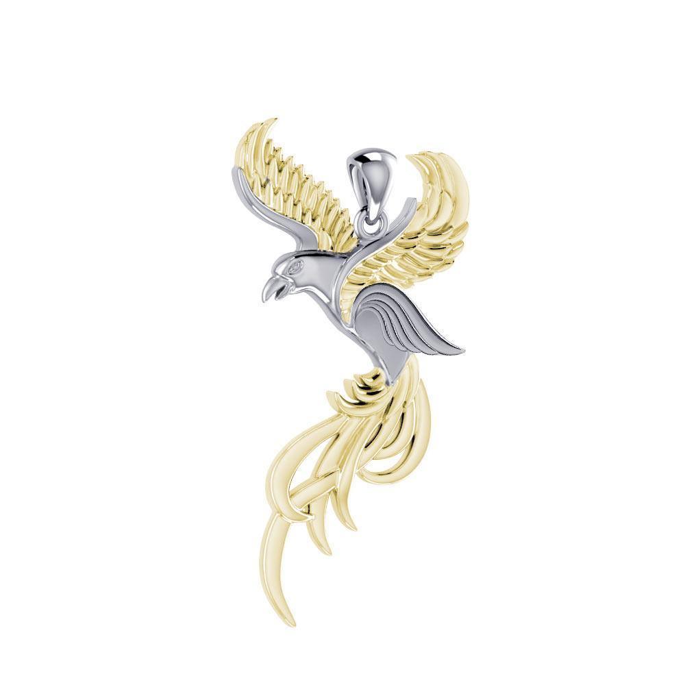 Soar to the Heavens Flying Phoenix Silver and Gold Accent Pendant MPD5072 - Jewelry