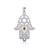 Hamsa Silver and Gold Pendant with Gemstone MPD5079 - Jewelry