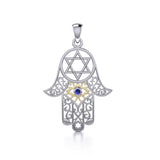 Hamsa Silver and Gold Pendant with Gemstone MPD5079 - Jewelry