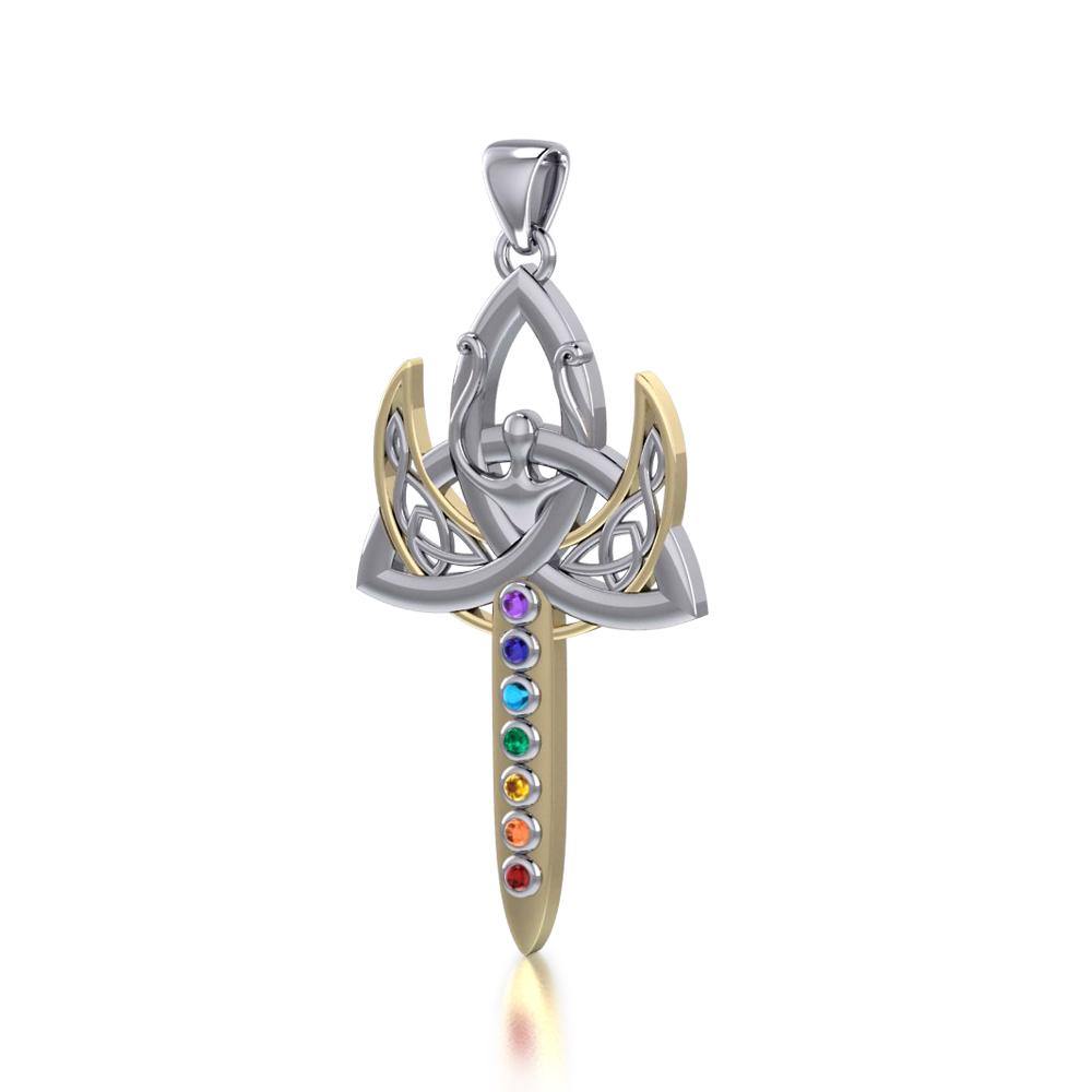Silver and Gold Trinity Goddess Pendant with Chakra Gemstone MPD5151 - Jewelry