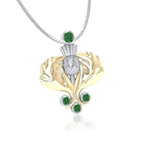 A noble elegance ~ Sterling Silver Scottish Thistle Pendant Jewelry in 18k Gold accent and Gemstones MPD682 - Jewelry