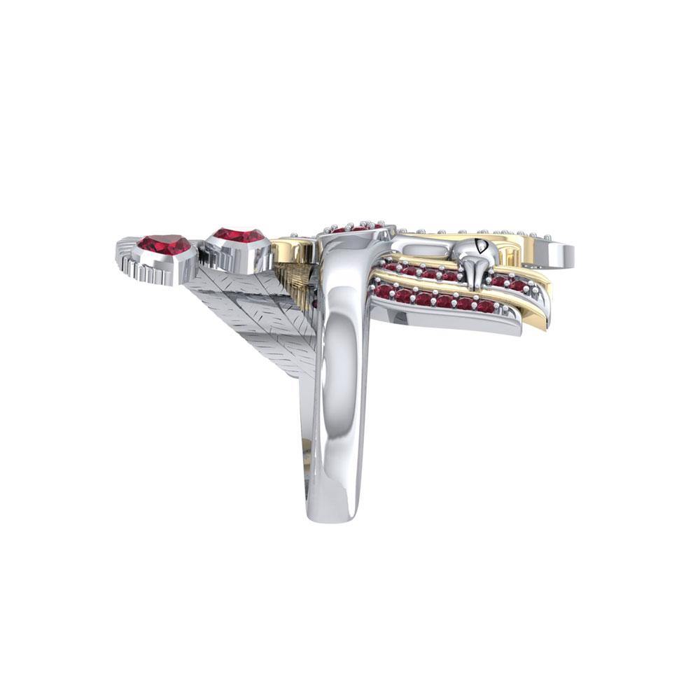 Mythical Phoenix arise! ~ Sterling Silver Jewelry Ring with 14k Gold and Gemstone Accents MRI1741 - Jewelry