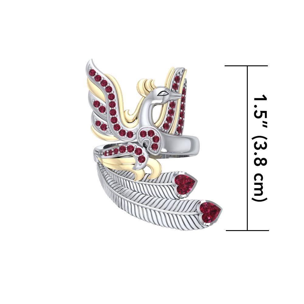 Mythical Phoenix arise! ~ Sterling Silver Jewelry Ring with 14k Gold and Gemstone Accents MRI1741 - Jewelry