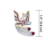 Mythical Phoenix arise! ~ Sterling Silver Jewelry Ring with 14k Gold and Gemstone Accents MRI1741 - Jewelry