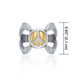 Peace and Feathers Silver and Gold Ring MRI1747 - Jewelry
