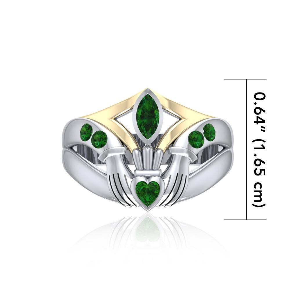 Irish Claddagh Silver and Gold Ring with Gemstones MRI274 - Jewelry