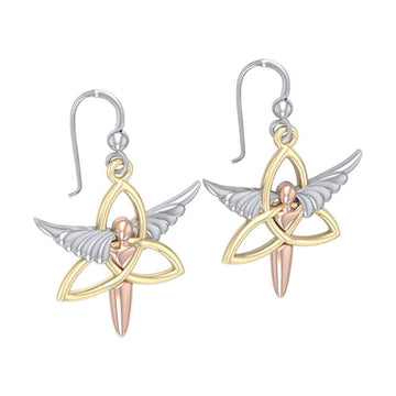Trinity Angel Wing Three Tone Earrings OER1074 - Jewelry