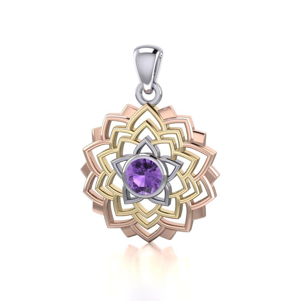 Sahasrara Crown Chakra Lotus Three Tone Pendant OPD1973 - Jewelry