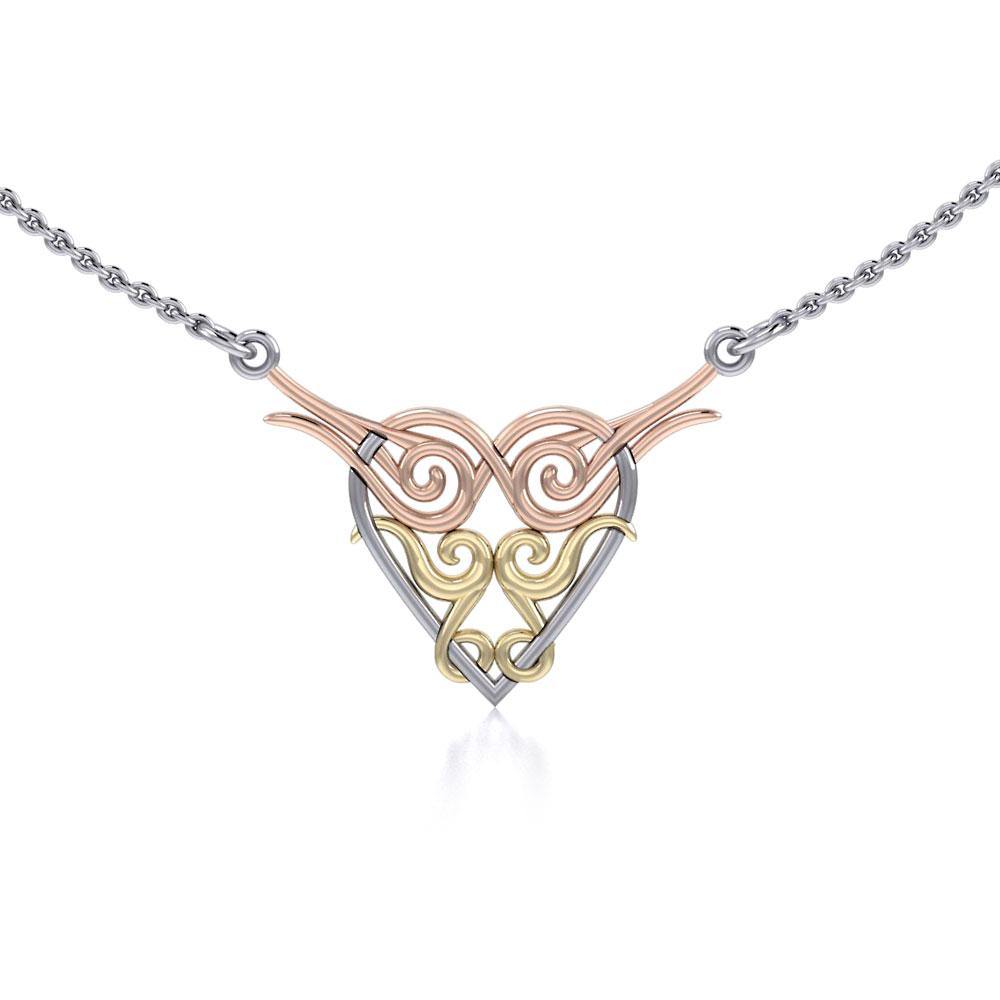 Celtic Spiral Heart Three Tone Necklace OTN276 - Jewelry
