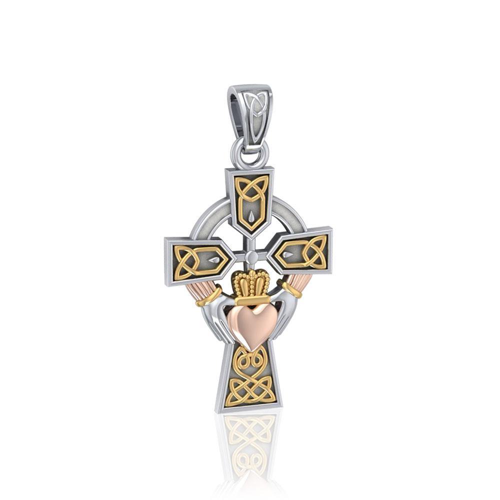 Celtic Cross and Irish Claddagh Three Tone Pendant OTP1704 - Jewelry