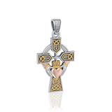 Celtic Cross and Irish Claddagh Three Tone Sterling Silver Pendant OTP1704