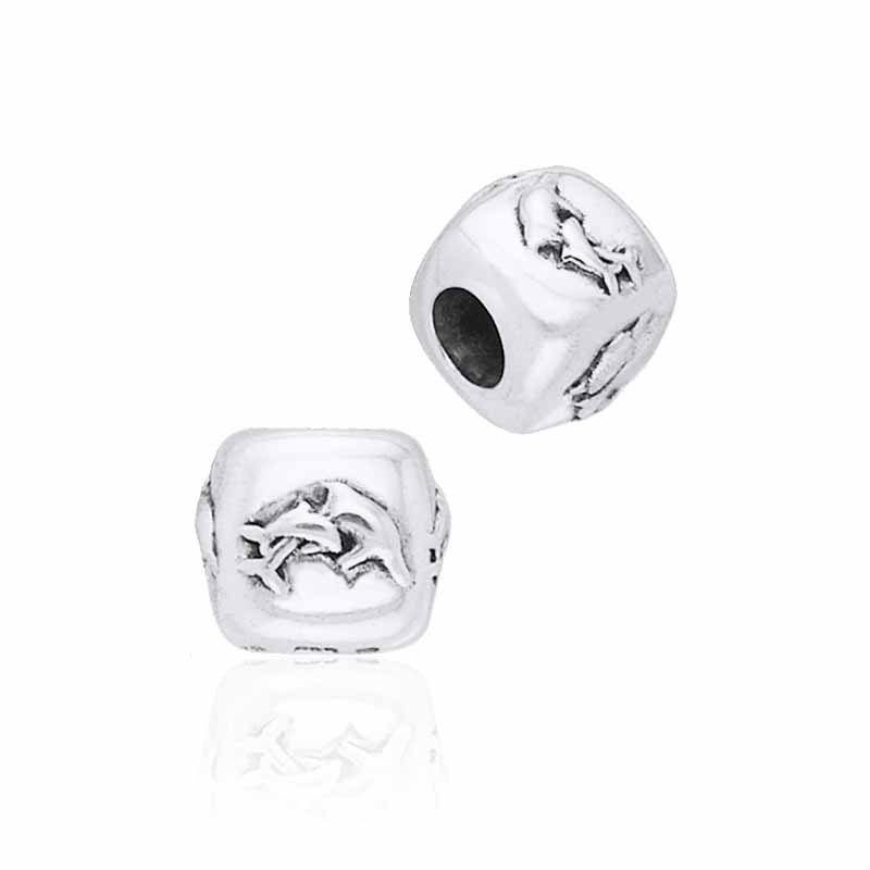 Square Dolphin Silver Bead TBD039 - Jewelry