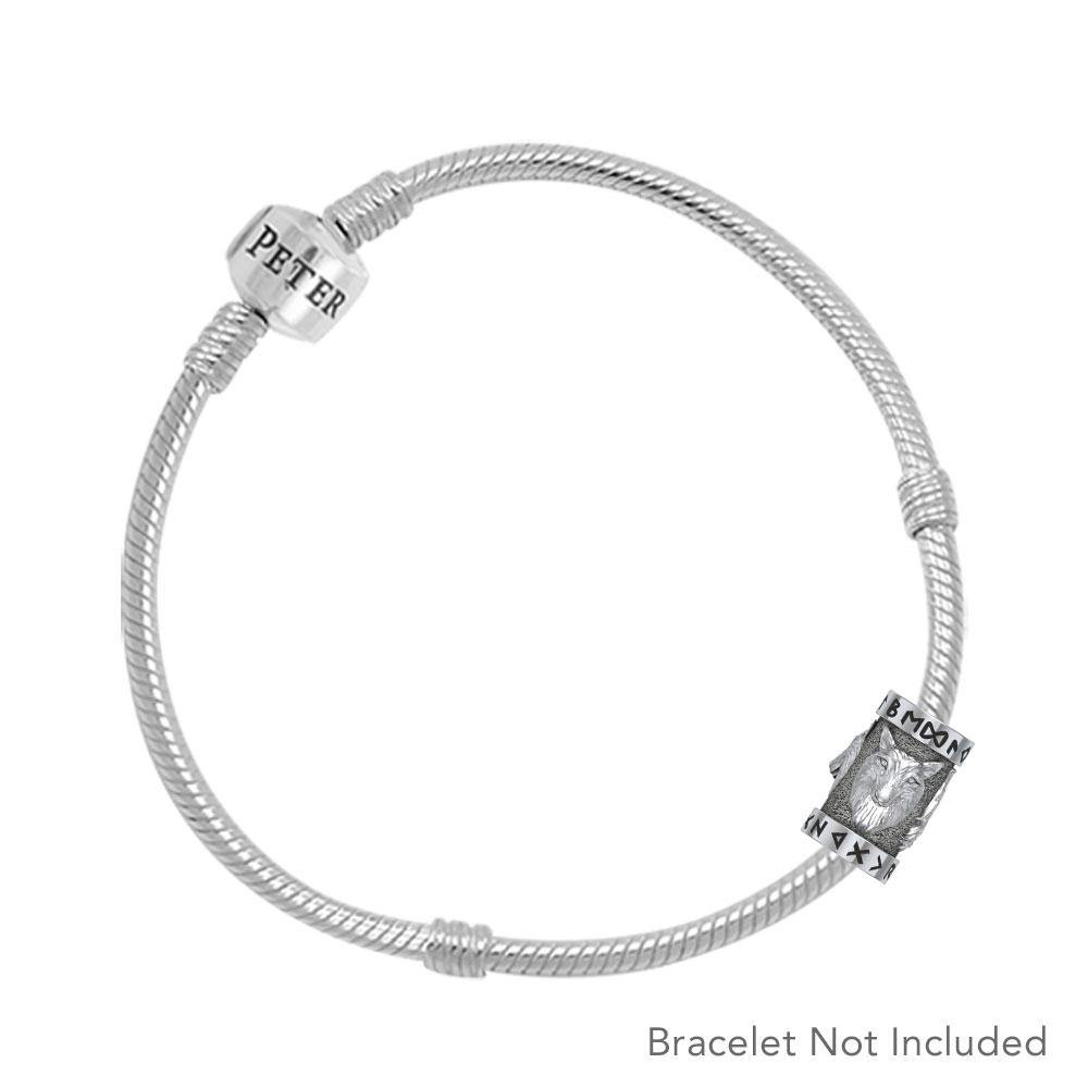 Wolf with Rune Symbol Silver Bead TBD366 - Jewelry
