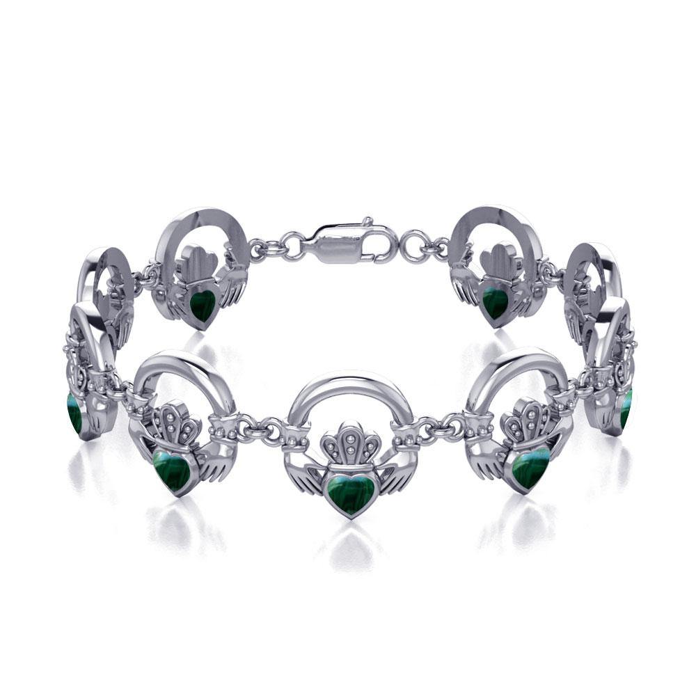 Irish Claddagh Silver Link Bracelet with Stone TBG738 - Jewelry