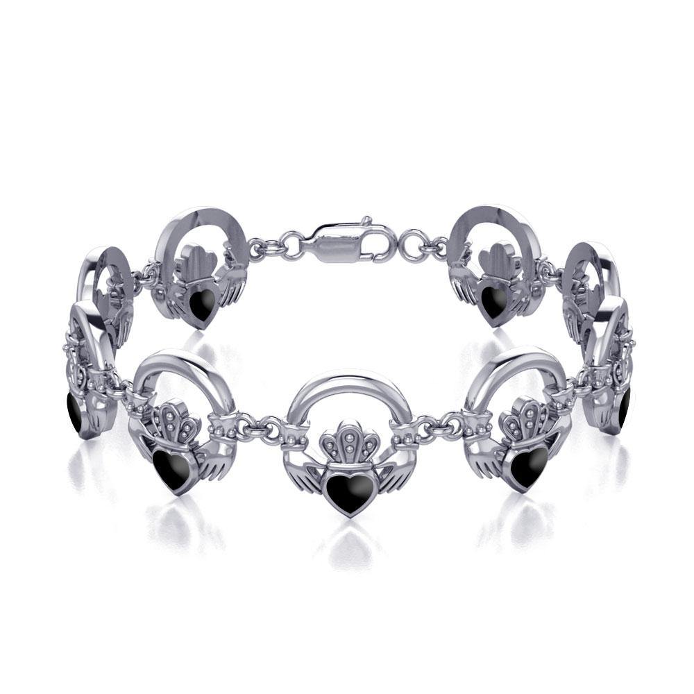 Irish Claddagh Silver Link Bracelet with Stone TBG738 - Jewelry