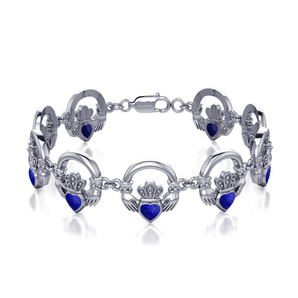 Irish Claddagh Silver Link Bracelet with Stone TBG738 - Jewelry