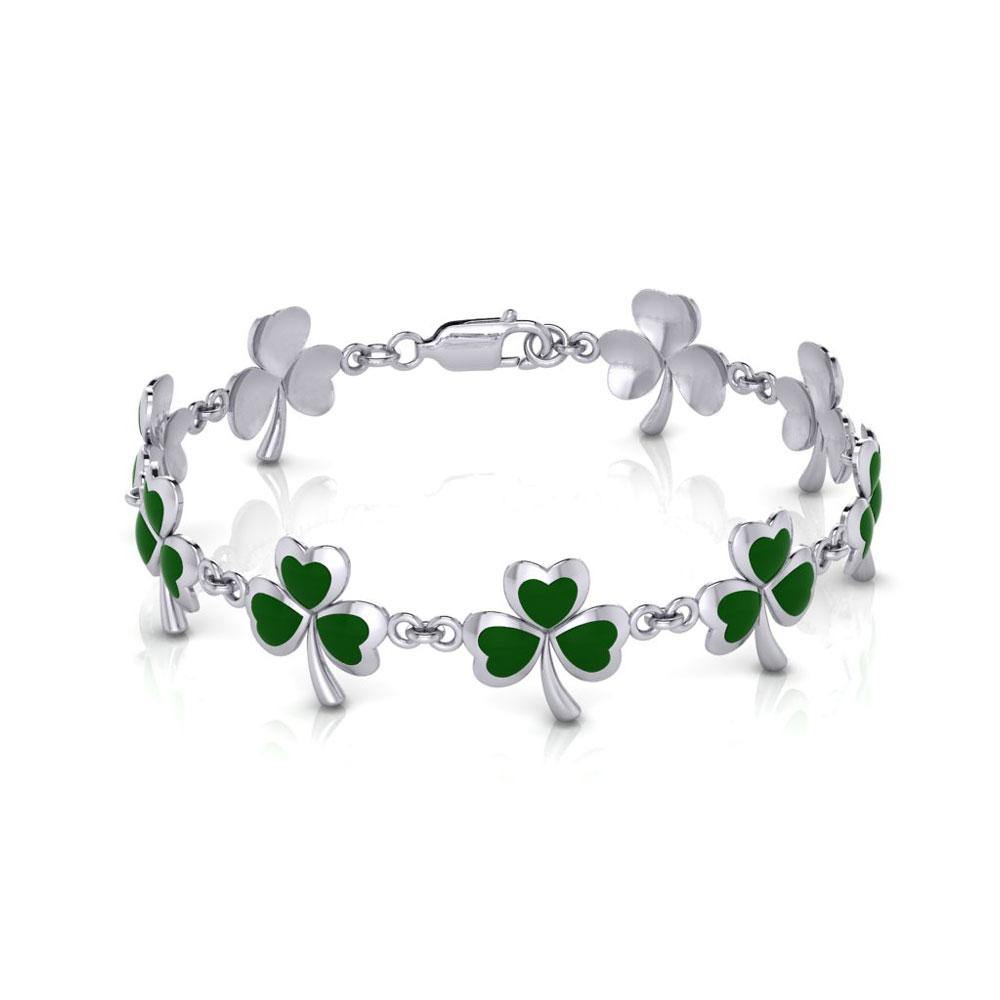One of Celtic's epitome ~ Sterling Silver Jewelry Shamrock Link Bracelet TBG744 - Jewelry