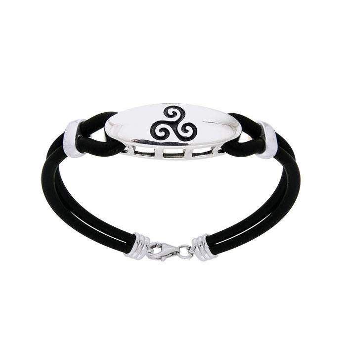 A balance of the mind, body, and spirit ~ Sterling Silver Celtic Triskele Leather Cord Bracelet TBL192 - Jewelry