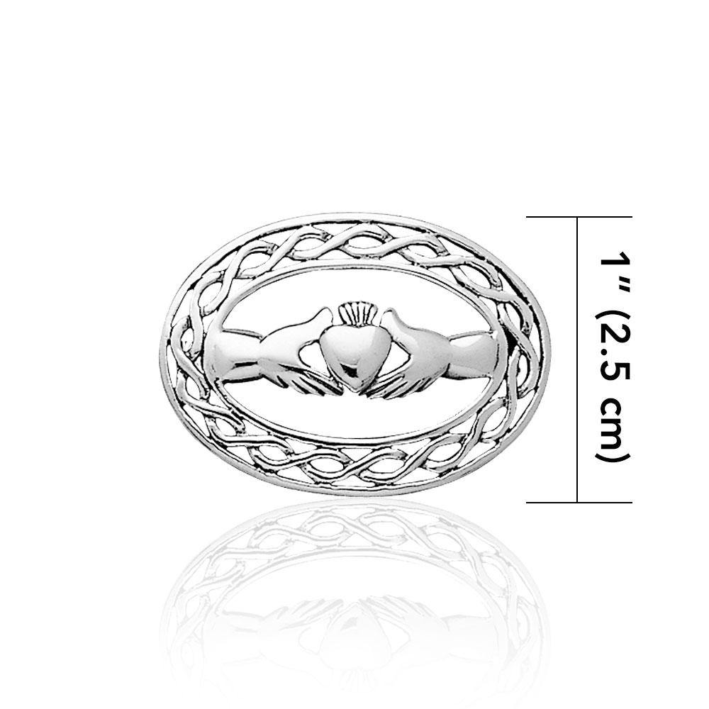Irish Claddagh with Celtic Knotwork Silver Brooch TBR027 - Jewelry