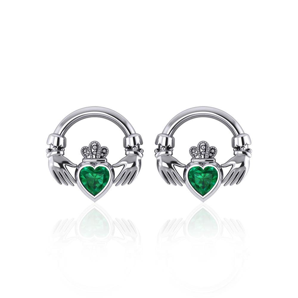 Irish Claddagh Silver Post Earrings with Gem TE277 - Jewelry