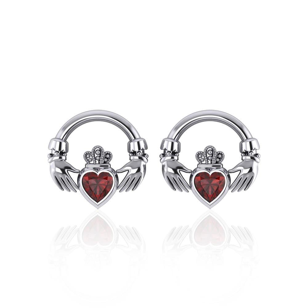Irish Claddagh Silver Post Earrings with Gem TE277 - Jewelry