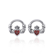 Irish Claddagh Sterling Silver Post Earrings with Gem TE277
