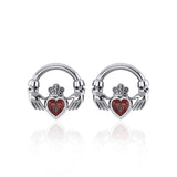 Irish Claddagh Sterling Silver Post Earrings with Gem TE277