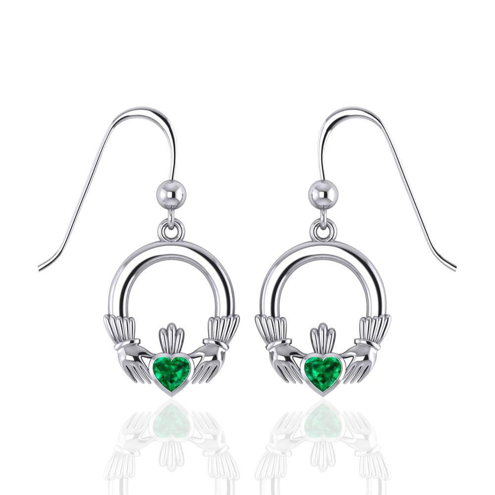 Irish Claddagh Silver Earrings with Gem TE853 - Jewelry