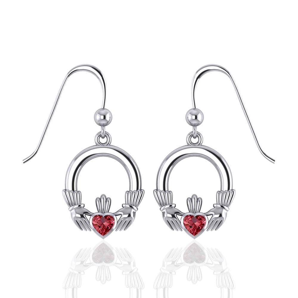 Irish Claddagh Silver Earrings with Gem TE853 - Jewelry