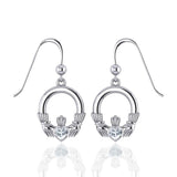 Irish Claddagh Silver Earrings with Gem TE853 - Jewelry