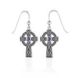 Sterling Silver Jewelry Celtic Cross Hook Earrings Purple TER075 - Jewelry