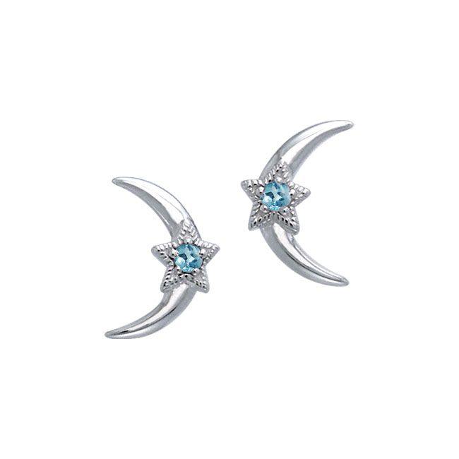 Crescent Moon and Star Gemstone Post Earrings TER1229 - Jewelry