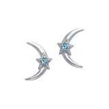 Crescent Moon and Star Gemstone Post Earrings TER1229 - Jewelry