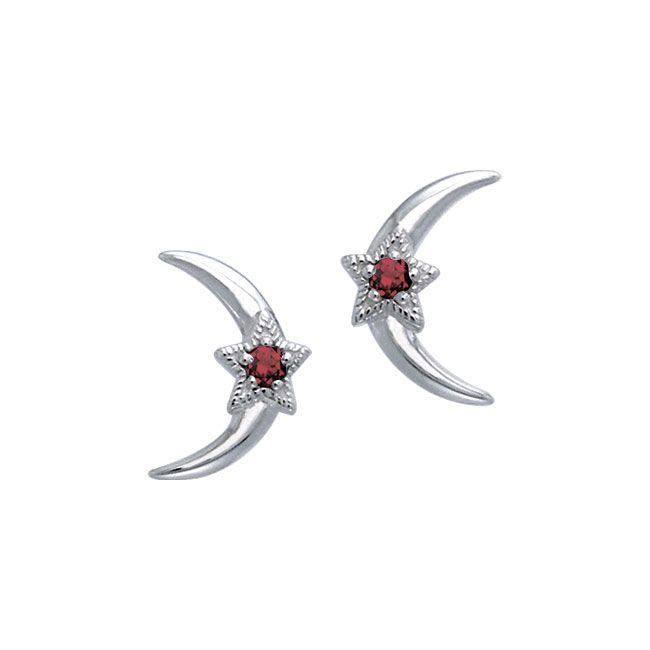 Crescent Moon and Star Gemstone Post Earrings TER1229 - Jewelry