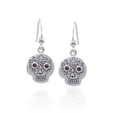Dia de los Muertos Skull Sterling Silver Earrings With Genuine Amethyst TER1585
