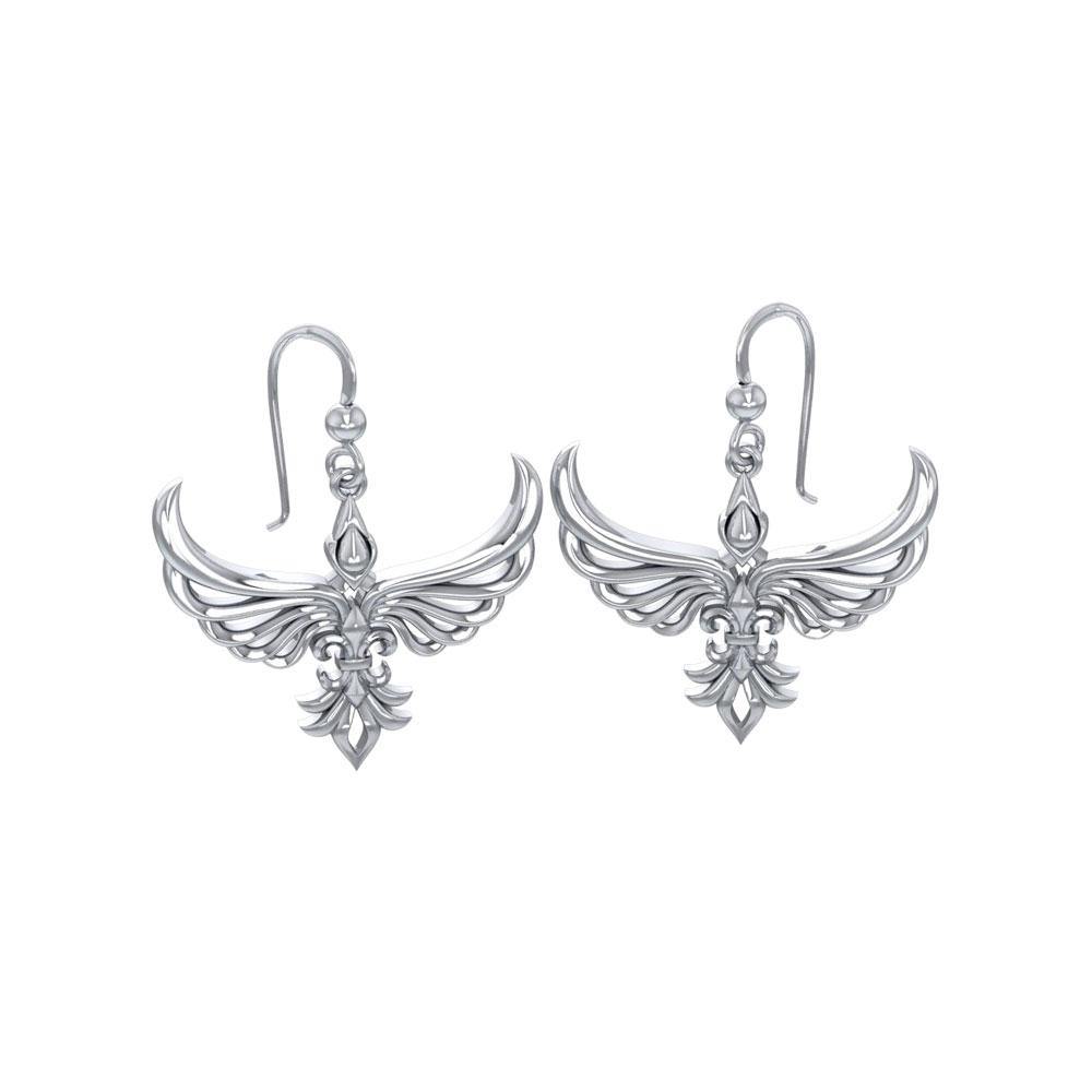Phoenix with Fleur De Lis Sterling Silver Earrings TER1703 - Jewelry