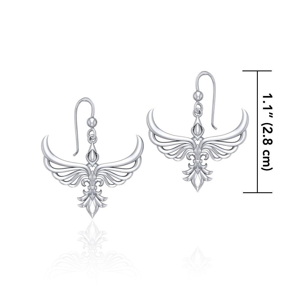 Phoenix with Fleur De Lis Sterling Silver Earrings TER1703 - Jewelry