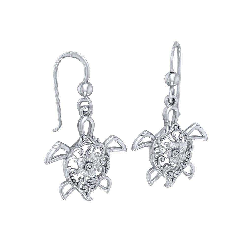 The fairies of the sea ~ Sterling Silver Sea Turtle Filigree Hook Earrings Jewelry TER1706 - Jewelry