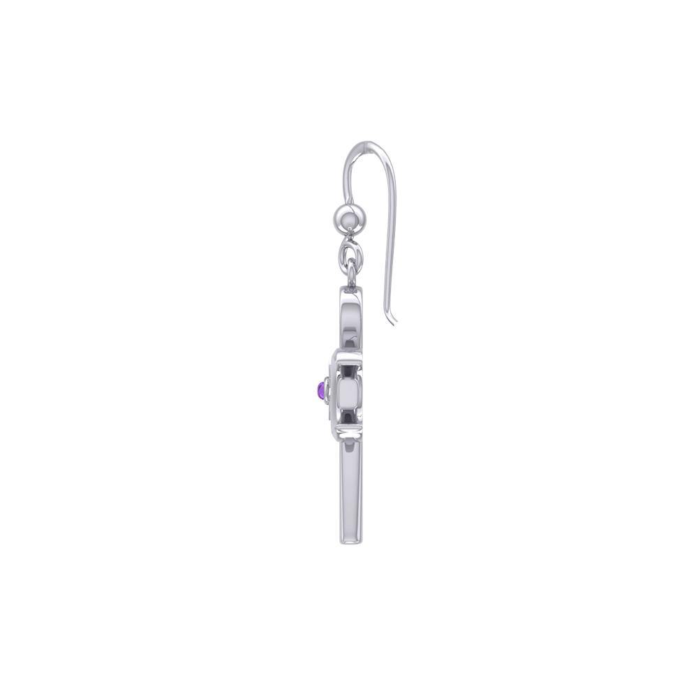 A breath of life ~ Sterling Silver Triple Goddess Ankh Hook Earrings with Gemstone TER1708 - Jewelry
