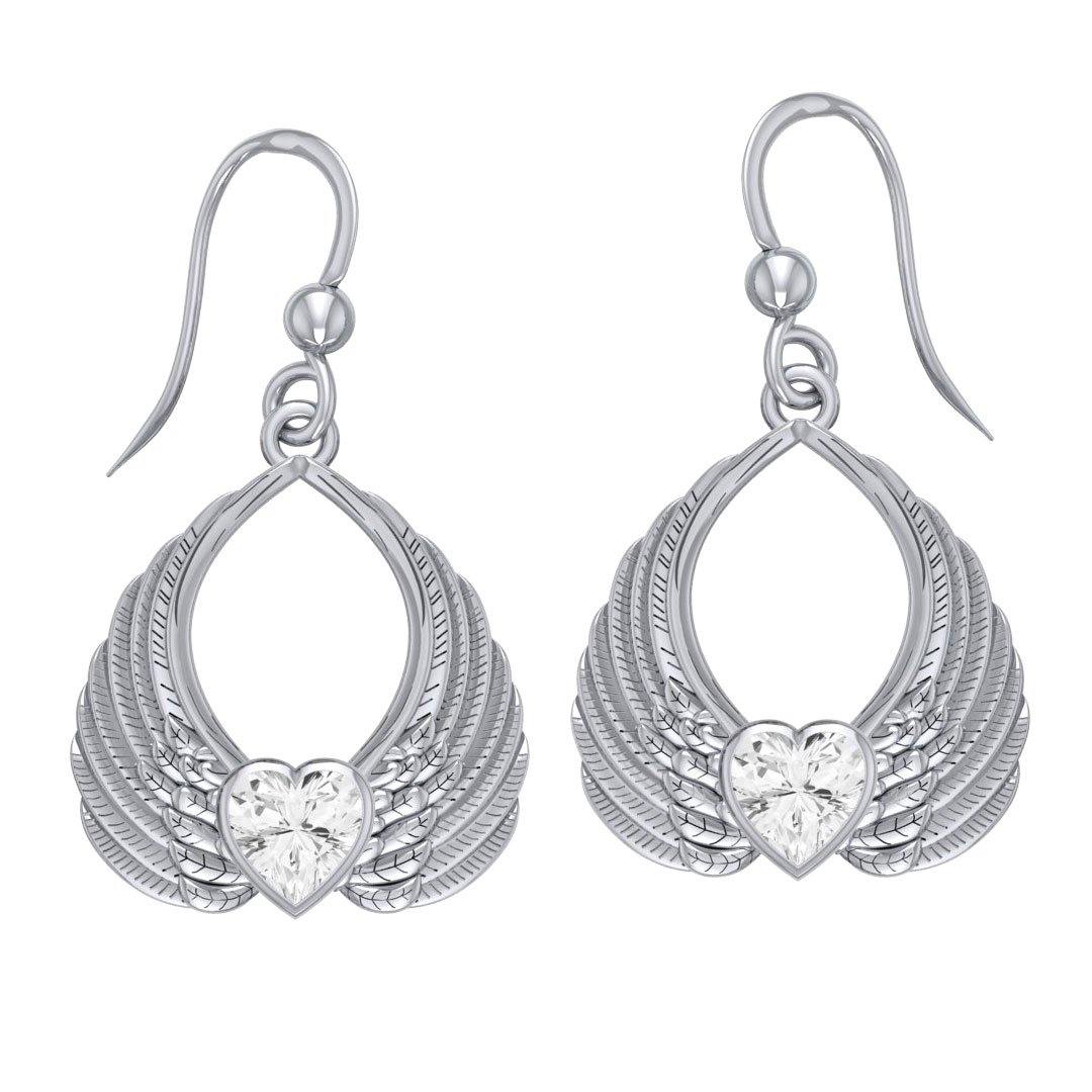 Gemstone Heart Angel Wings Silver Earrings TER1723 - Jewelry