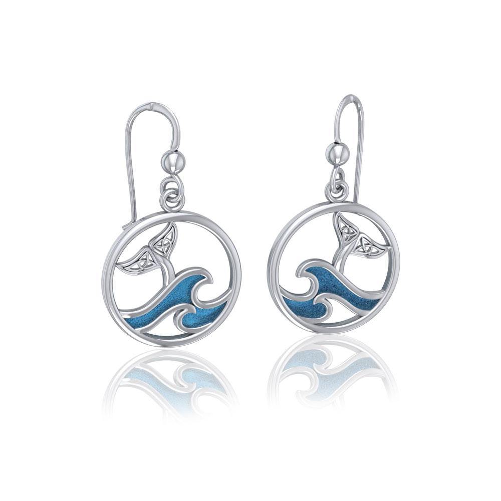 Sterling Silver Round Celtic Whale Tail Earrings with Enamel Wave TER1727 - Jewelry