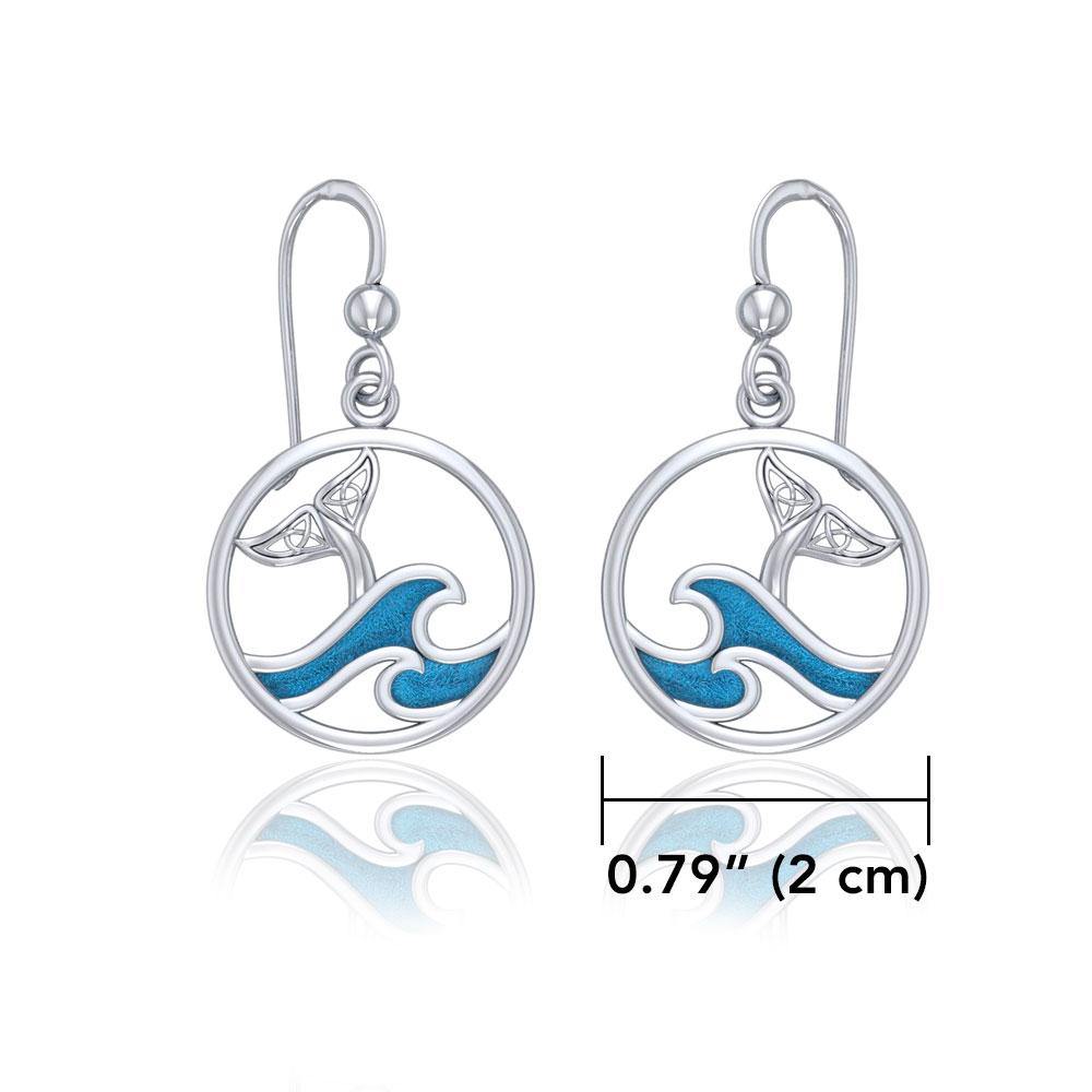 Sterling Silver Round Celtic Whale Tail Earrings with Enamel Wave TER1727 - Jewelry