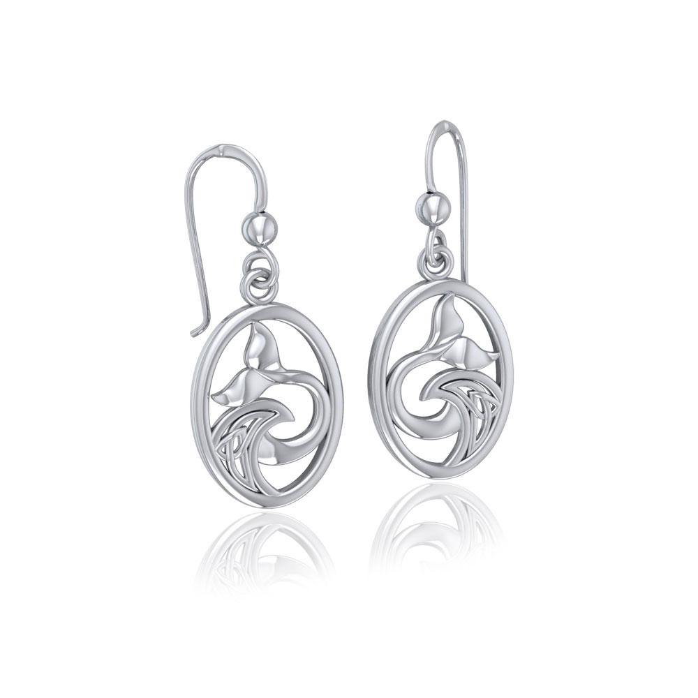 Sterling Silver Oval Whale Tail Earrings with Celtic Wave TER1728 - Jewelry