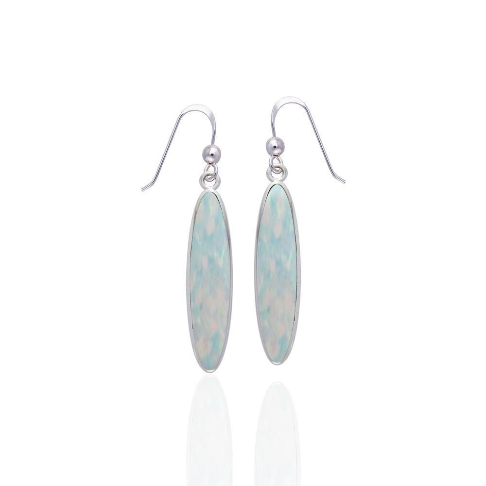 Modern Long Oval Inlaid Silver Earrings TER436 - Jewelry