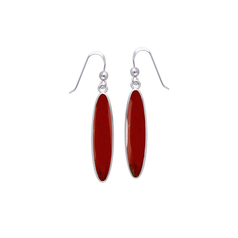 Modern Long Oval Inlaid Silver Earrings TER436 - Jewelry