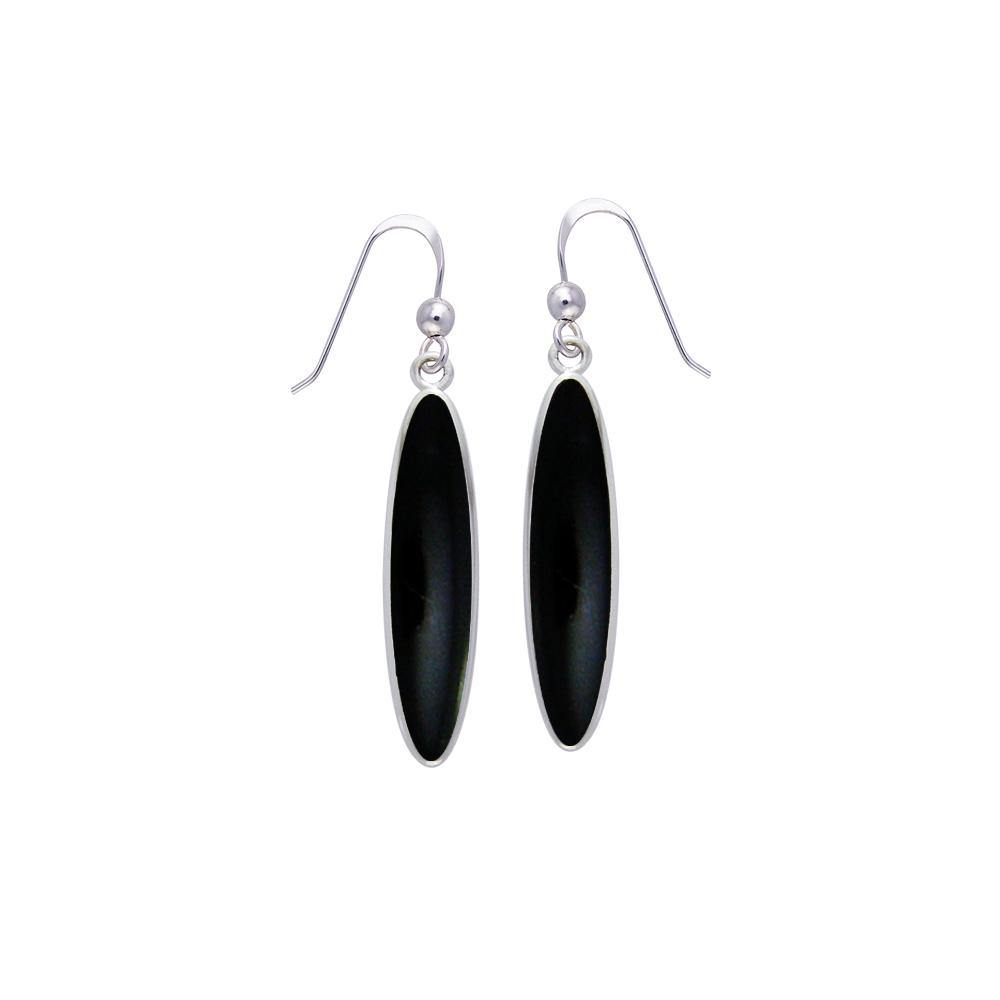 Modern Long Oval Inlaid Silver Earrings TER436 - Jewelry